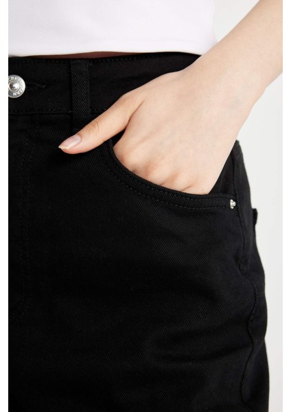 Yüksek Bel Cepli Basic Düz Gabardin Kapri D0326AX24SM