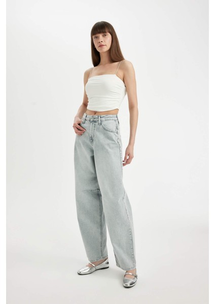 Baggy Fit Yüksek Bel Uzun Jean Yıkamalı Pantolon D0192AX24HS