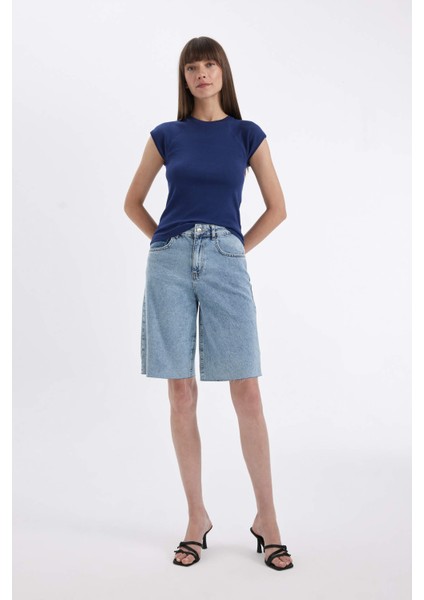 Slim Fit Dar Kesim Bisiklet Yaka Ribana Basic Düz Kısa Kollu Tişört C7334AX24SM