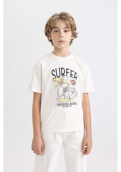 Erkek Çocuk Bisiklet Yaka Baskılı Kısa Kollu Tişört