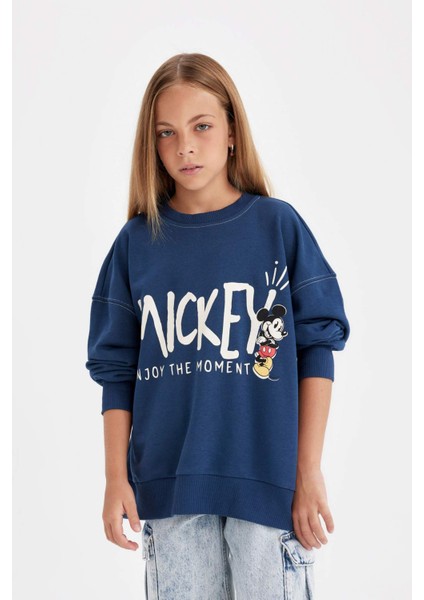 Kız Çocuk Disney Mickey & Minnie Oversize Geniş Kalıp Bisiklet Yaka Sweatshirt C7352A824AU