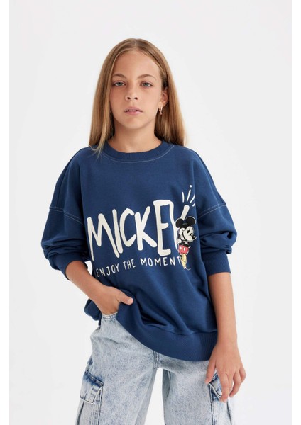 Kız Çocuk Disney Mickey & Minnie Oversize Geniş Kalıp Bisiklet Yaka Sweatshirt C7352A824AU