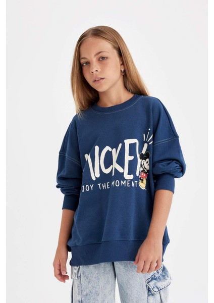 Kız Çocuk Disney Mickey & Minnie Oversize Geniş Kalıp Bisiklet Yaka Sweatshirt C7352A824AU