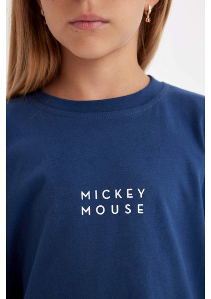 Kız Çocuk Disney Mickey & Minnie Oversize Geniş Kalıp Bisiklet Yaka Kısa Kollu Tişört C7357A824AU