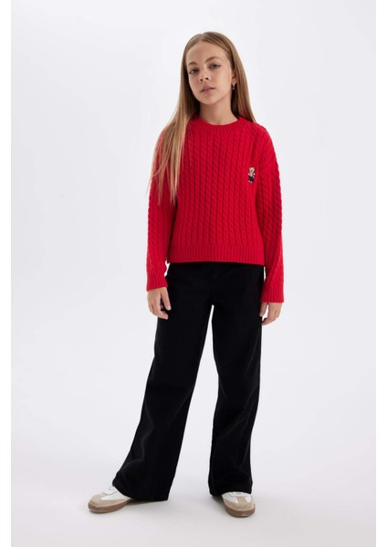 Kız Çocuk Bordo Standart Fit Bisiklet Yaka Triko Kazak C6973A824AU modelleri