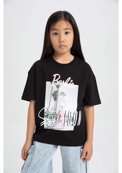 Kız Çocuk Barbie Relax Fit Bisiklet Yaka Kısa Kollu Tişört C6306A824SM