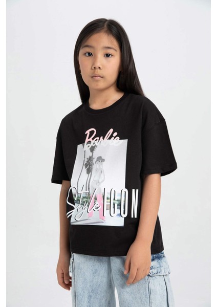 Kız Çocuk Barbie Relax Fit Bisiklet Yaka Kısa Kollu Tişört C6306A824SM