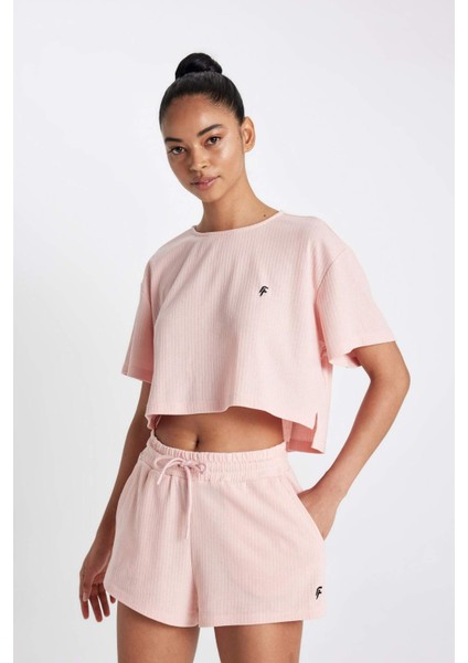 Fit Crop Bisiklet Yaka Sporcu Ribana Kısa Kollu Tişört A9916AX24SM