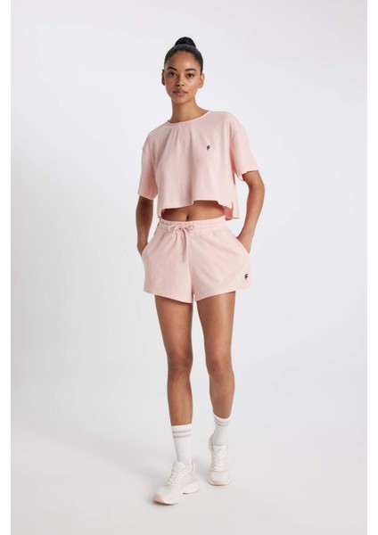 Fit Crop Bisiklet Yaka Sporcu Ribana Kısa Kollu Tişört A9916AX24SM