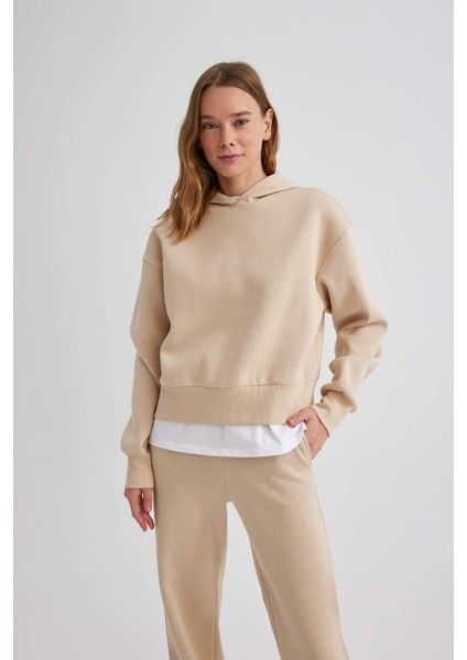 Boxy Fit Kapüşonlu Kalın Basic Sweatshirt B8570AX24SP