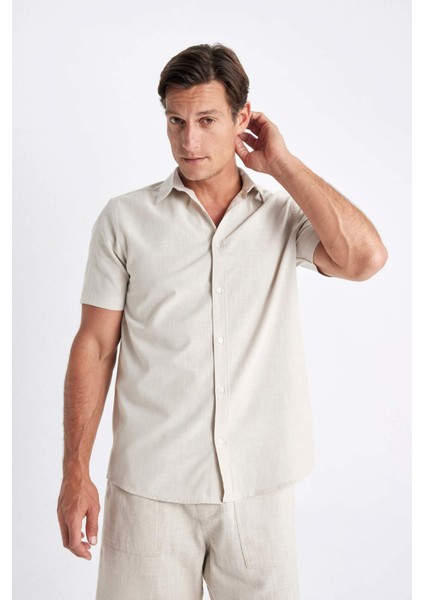Regular Fit Yazlık Polo Yaka Pamuklu Basic Düz Kısa Kollu Gömlek D1057AX24SM