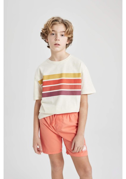 Erkek Çocuk Oversize Geniş Kalıp Bisiklet Yaka Çizgili Kısa Kollu Tişört B6410A824SM