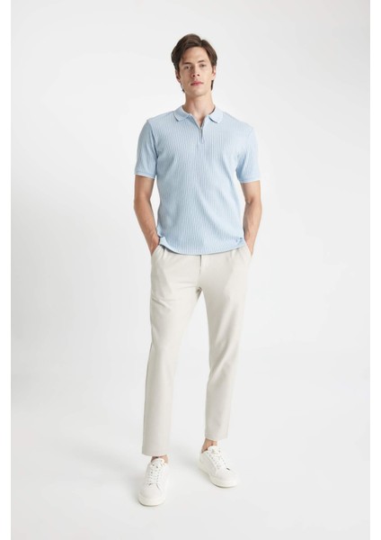 Slim Fit Dar Kesim Polo Yaka Kısa Kollu Fitilli Kaşkorse Yarım Fermuarlı Tişört D3948AX24SM fiyatları