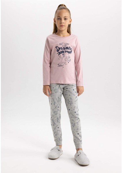 Kız Çocuk Desenli Uzun Kollu Pijama Takımı B3558A823WN