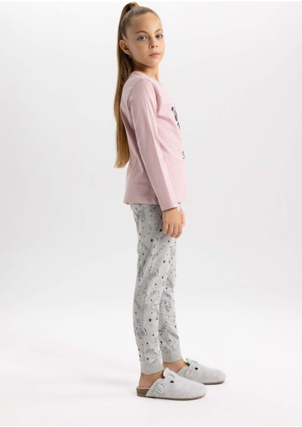 Kız Çocuk Desenli Uzun Kollu Pijama Takımı B3558A823WN