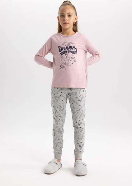 Kız Çocuk Desenli Uzun Kollu Pijama Takımı B3558A823WN