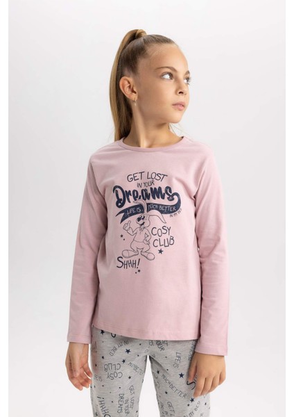 Kız Çocuk Desenli Uzun Kollu Pijama Takımı B3558A823WN