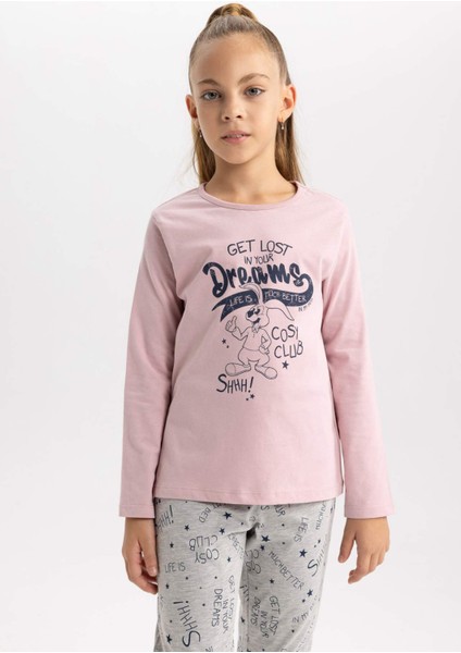 Kız Çocuk Desenli Uzun Kollu Pijama Takımı B3558A823WN