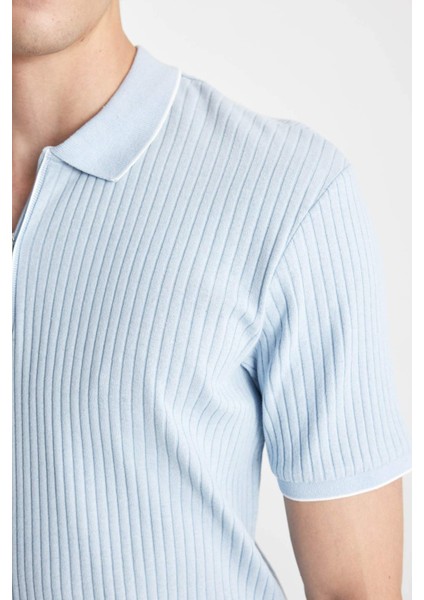 Slim Fit Dar Kesim Polo Yaka Kısa Kollu Fitilli Kaşkorse Yarım Fermuarlı Tişört D3948AX24SM indirimleri