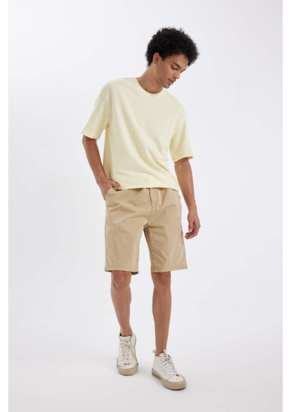 Regular Fit Esnek Bantlı Paça Gabardin Bermuda Şort D2899AX24HS