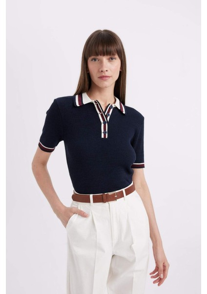 Regular Fit Düğmeli Polo Yaka Kısa Kollu Triko Kazak D4233AX24AU fırsatları