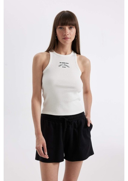 Slim Fit Dar Kesim Baskılı Halter Yaka Fitilli Kaşkorse Atlet D3606AX24SM