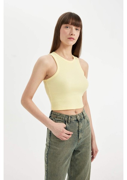 Fitted Halter Yaka Fitilli Kaşkorse Basic Düz Atlet U0357AZ24SM