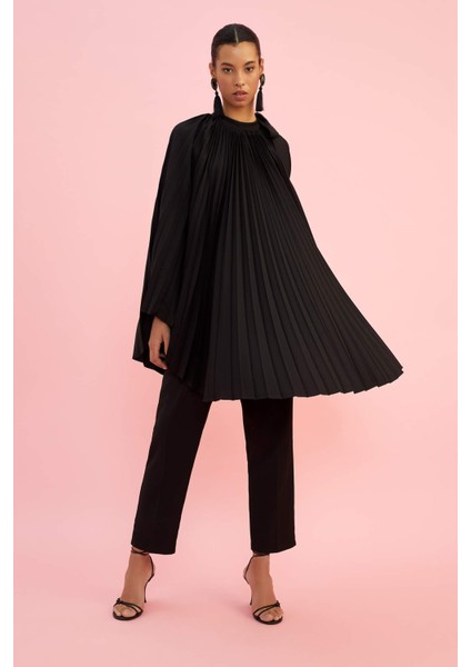 Nihan Peker Tasarım Yakası Fiyonklu Pileli Pelerin Tunik X9226AZ22SM fiyatları