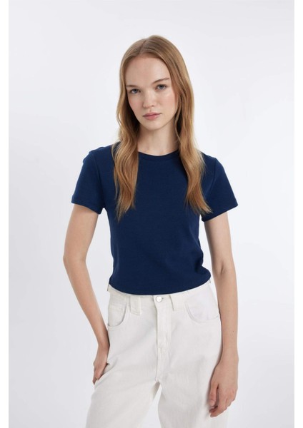 Coool Fitted Bisiklet Yaka Ribana Basic Düz Kısa Kollu Tişört T9631AZ24AU fırsatları