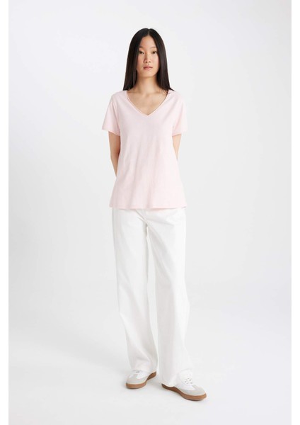 Regular Fit V Yaka Basic Düz Kısa Kollu Tişört K1507AZ24SM