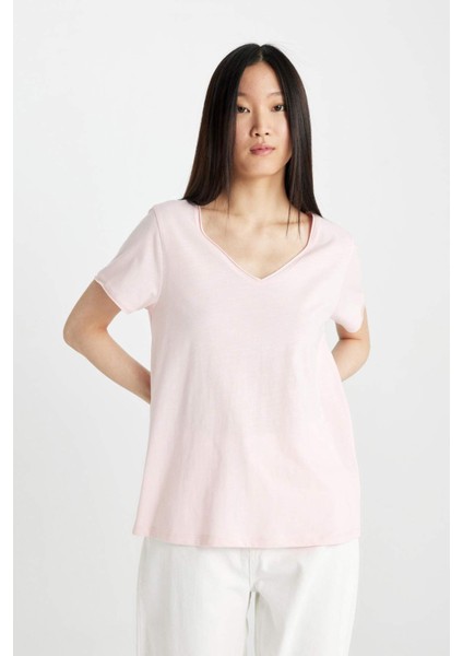 Regular Fit V Yaka Basic Düz Kısa Kollu Tişört K1507AZ24SM