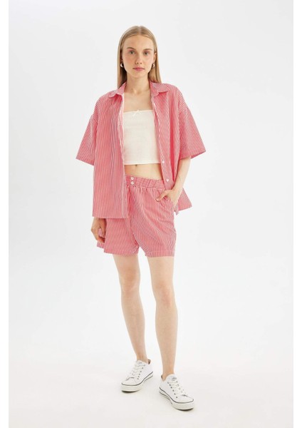 Coool Oversize Çizgili Poplin Kısa Kollu Gömlek D3835AX24HS