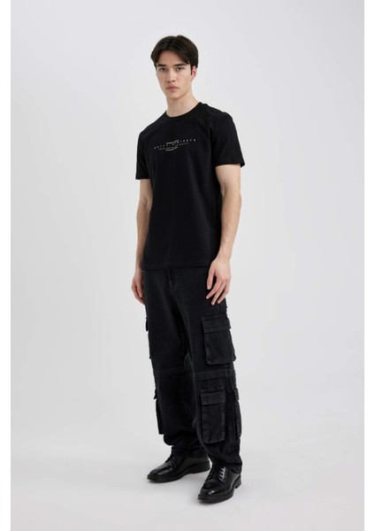 Slim Fit Dar Kesim Bisiklet Yaka Baskılı Kısa Kollu Tişört C2076AX24SM