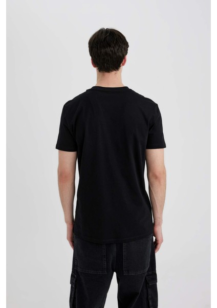 Slim Fit Dar Kesim Bisiklet Yaka Baskılı Kısa Kollu Tişört C2076AX24SM