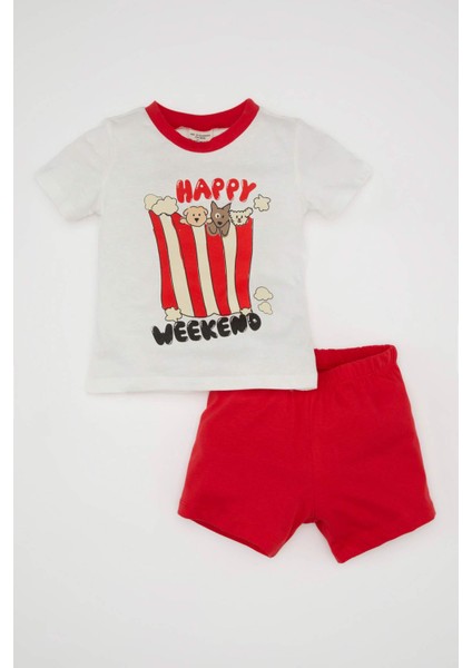 Erkek Bebek Pijama Takım Baskılı Penye Kısa Kollu Üst Beli Lastikli Şort Alt C5199A524HS