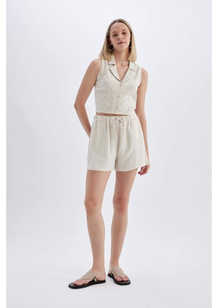 Regular Fit Normal Bel Keten Karışımlı Şort D0967AX24HS