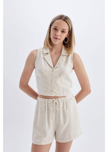Regular Fit Normal Bel Keten Karışımlı Şort D0967AX24HS