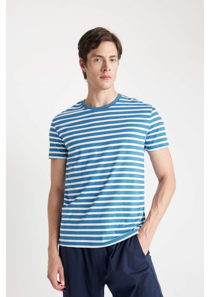 Regular Fit Bisiklet Yaka Kısa Kollu Çizgili Pijama Üstü C2881AX24SM