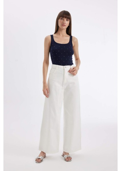 Slim Fit Dar Kesim Çizgili Yuvarlak Yaka Fitilli Kaşkorse Atlet D1357AX24SM
