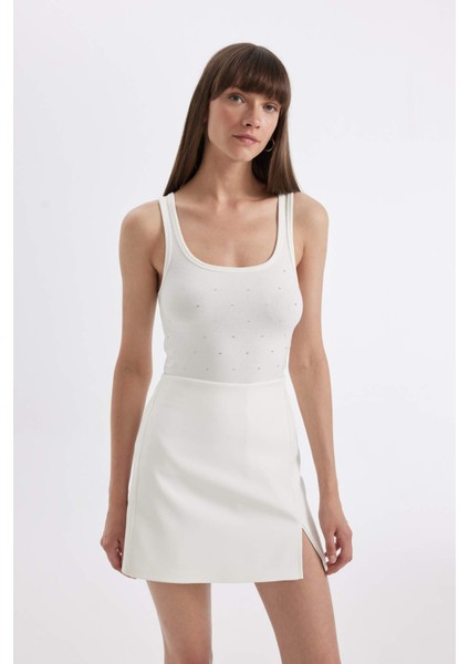 Slim Fit Dar Kesim Çizgili Yuvarlak Yaka Fitilli Kaşkorse Atlet D1357AX24SM