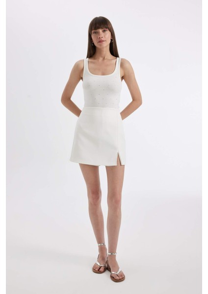 Slim Fit Dar Kesim Çizgili Yuvarlak Yaka Fitilli Kaşkorse Atlet D1357AX24SM