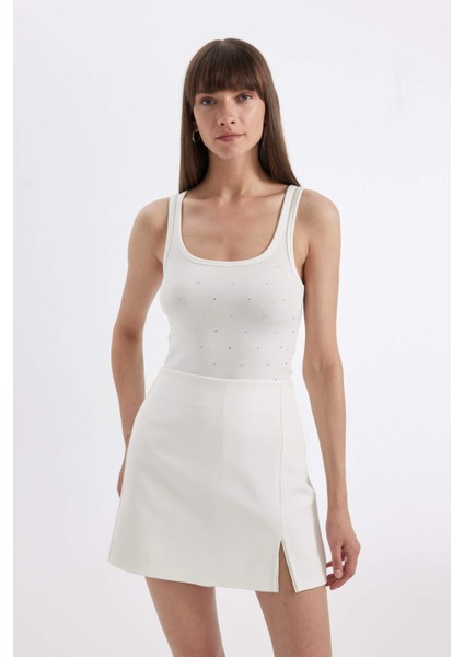 Slim Fit Dar Kesim Çizgili Yuvarlak Yaka Fitilli Kaşkorse Atlet D1357AX24SM