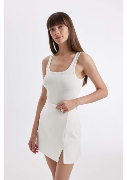 Slim Fit Dar Kesim Çizgili Yuvarlak Yaka Fitilli Kaşkorse Atlet D1357AX24SM