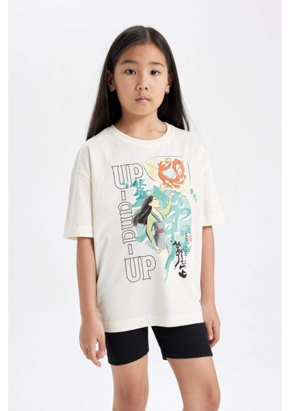 Kız Çocuk Disney Mulan Oversize Fit Bisiklet Yaka Kısa Kollu Tişört C5947A824HS