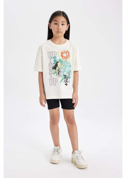 Kız Çocuk Disney Mulan Oversize Fit Bisiklet Yaka Kısa Kollu Tişört C5947A824HS