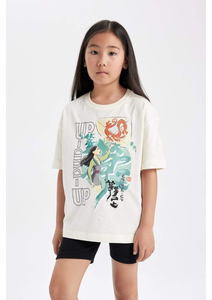 Kız Çocuk Disney Mulan Oversize Fit Bisiklet Yaka Kısa Kollu Tişört C5947A824HS