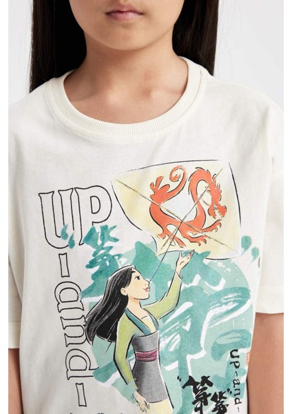 Kız Çocuk Disney Mulan Oversize Fit Bisiklet Yaka Kısa Kollu Tişört C5947A824HS