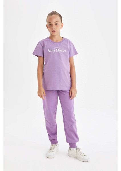 Kız Çocuk Bisiklet Yaka Yazı Baskılı Kısa Kollu Tişört C8460A824AU fiyatları