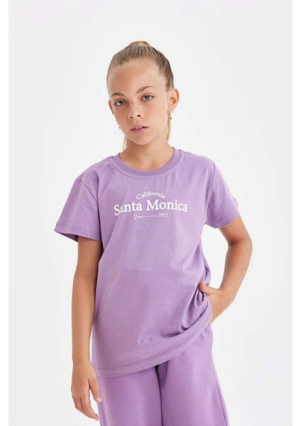 Kız Çocuk Bisiklet Yaka Yazı Baskılı Kısa Kollu Tişört C8460A824AU fırsatları