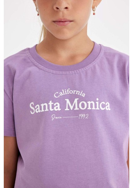 Kız Çocuk Bisiklet Yaka Yazı Baskılı Kısa Kollu Tişört C8460A824AU indirimleri